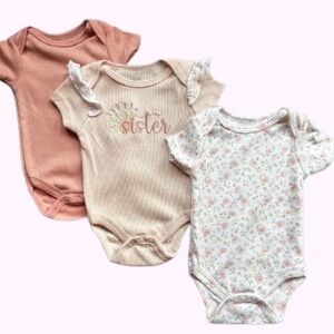 Le Top Bebe Little Sister Floral 3Pc Bodysuit Set Pink, Cream Size 0-3M NWT